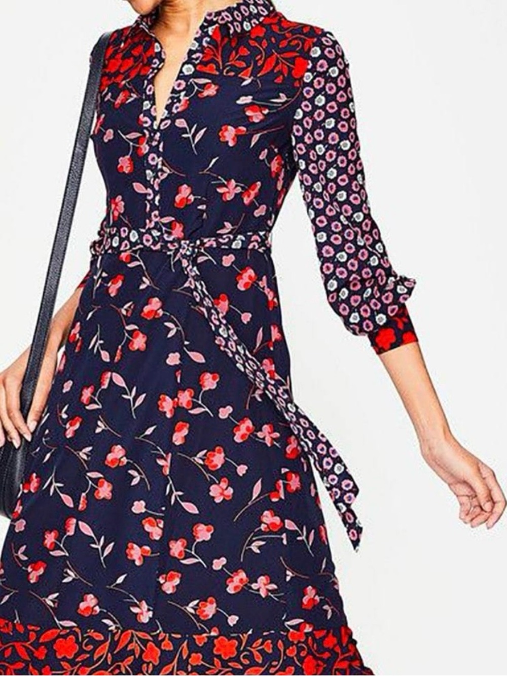 Boden Sybil Wildflower Mixed Print Belted Midi Shirt Dress US 2R